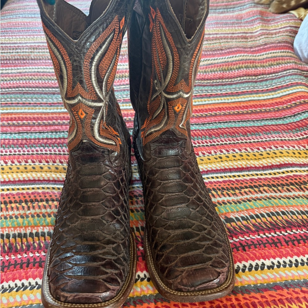 Brown and Orange Western Python Cowboy Boots